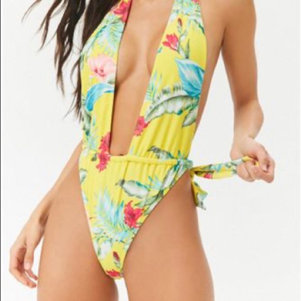 Yellow Forever 21 Halter one piece swimsuit